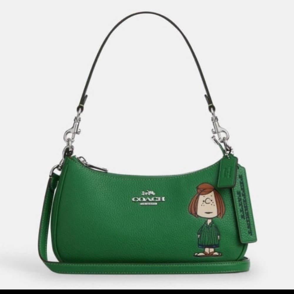 Coach x Peanuts Teri Shoulder Bag Kelly Green Peppermint Patty CBJ77